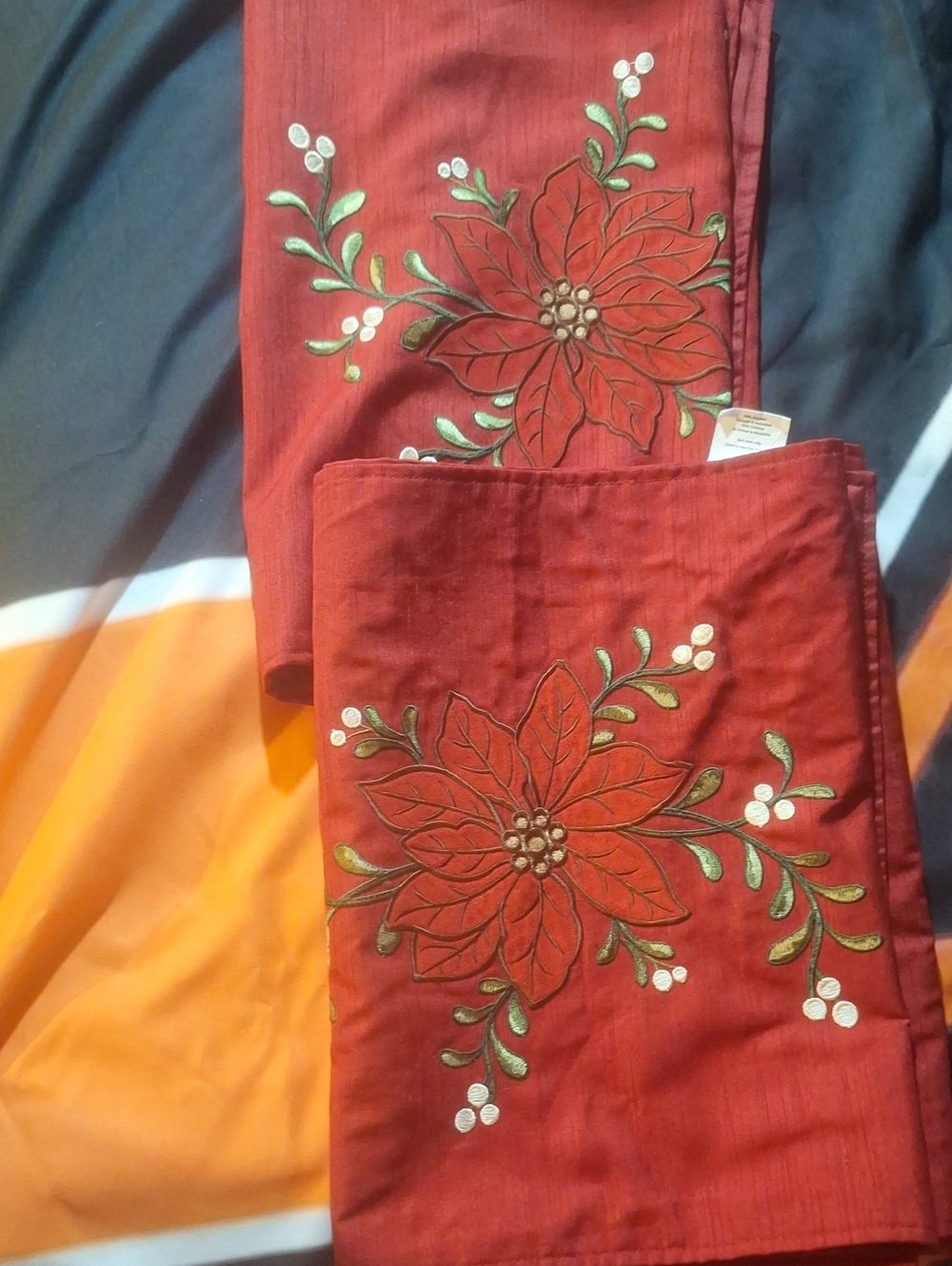 Holiday Poinsettia Embroidered Table Runners - Red